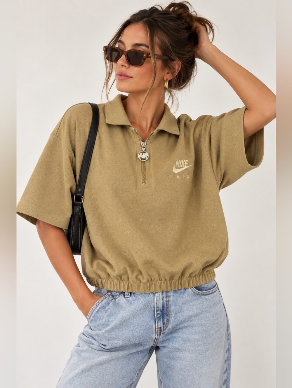 Nike Air Vintage Y2K Quarter Zip Short Sleeve Pullover Tan XXL